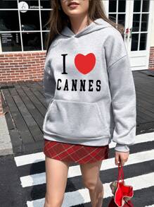 Jouncy Sudadera con capucha casual para mujer con estampado de letras y corazones para la temporada de otoño
