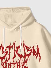 ROMWE MEN Street Life Men's Letter & Graphic Printed Casual Hooded Long Sleeve Sweatshirt