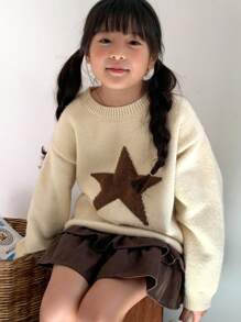 Dazy Kids Tween Girl Star Pattern Crew Neck Sweater, For Everyday Wear In Autumn/Winter