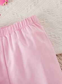 Tween Girls 2pcs Minimalist Blazer Design Jacket & Extra Long Flare Pants Set With Mesh Fabric