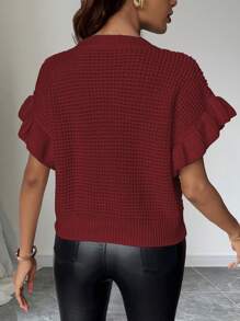 Chiquease Women Solid Color Round Neck Short Sleeve Casual Knit Sweater Vest For New Year Clothes - Red - View 2