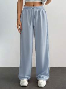 RueChic Women Mid Waist Wide Leg Sweatpant - Baby Blue - View 1