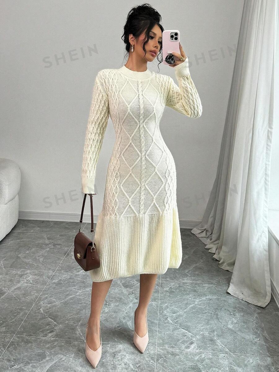 Elenzga Vestido tipo jersey con cuello redondo, flores y diseño entallado para mujer