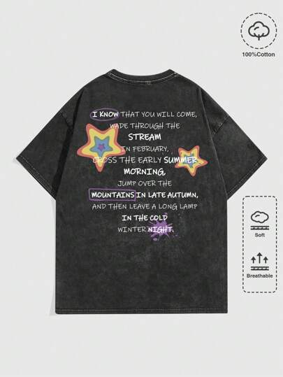 Street Life Maglietta oversize con slogan grafico vintage lavata alla neve stile Y2K per uomo, per scuola