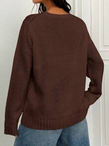 SHEIN EZwear 休闲时尚的美国国旗毛衣，适合日常穿着 - 棕色 - 查看 2