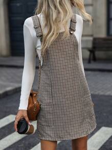 SHEIN Clasi 女士格子口袋休闲通勤迷你毛衣连衣裙 - 彩色 - 查看 6