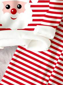 SHEIN Young Boy Casual Cozy Santa Claus Striped Print Long Sleeve Round Neck Top & Pants Loungewear Set, Suitable For Autumn/Winter, Snug Fit, For Christmas