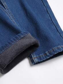 Manfinity Hypemode Pantalones vaqueros de hombre con bolsillos, ajuste ceñido y forro térmico