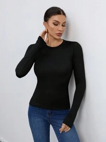 SHEIN Tall Women's Three Pieces Round Neck Casual Tight-Fitting Solid Color Long-Sleeved T-Shirt Pullover Set Suitable For Spring, Autumn And Winter, Tall Women - Multicolor - View 5