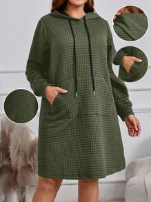 EMERY ROSE Vestido de Navidad talla grande para mujer en unicolor con capucha, corbata al cuello y bolsillo, de manga larga