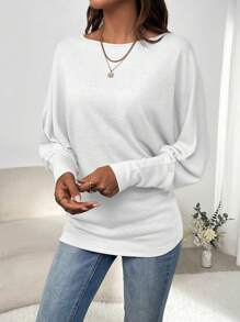 SHEIN Clasi Women Solid Color Round Neck Long Sleeve Minimalist T-Shirt, Casual Everyday Wear
