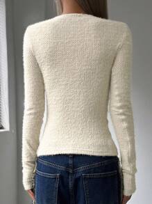 DAZY Women's Plain Long Sleeve Fitted Fleece T-Shirt, Autumn/Winter
