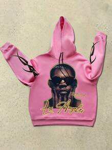 Manfinity Roghcode Men's Face Print Hoodie, Casual And Fashion For Daily Wear - Pink - View 1