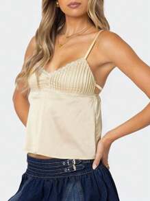 SHEIN VCAY Casual Solid Color Woven Slim-Fit Camisole - Gold - View 6