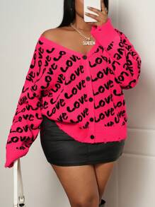Slaydiva Casual Basic Daily V-Neck Long Sleeve LOVE Print Colorblock Knit Cardigan Sweater, Autumn/Winter - Multicolor - View 6