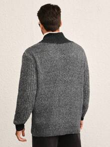 Manfinity NXTstreet Men's Loose Drop Shoulder Knit Cardigan, Suitable For Autumn/Winter - Black and White - View 3