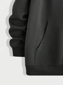 Manfinity VCAY Loose Men's Slogan & Butterfly Print Kangaroo Pocket Hoodie - Black - View 3