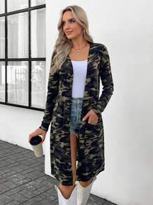 EMERY ROSE Camo Print Dual Pocket Drop Shoulder Coat In Fall/Winter - Multicolor - View 4