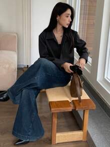 DAZY Women Casual Solid Color Cropped Jacket, New Arrival For Autumn - Black - View 5