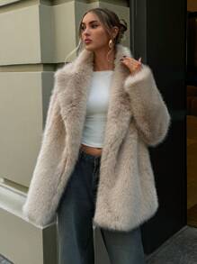 Aloruh Plus Size Women Fashionable Loose Faux Fur Collar Jacket In Fall/Winter