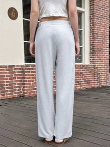 INAWLY Pantalones de chándal de mujer de unicolor con cordón en la cintura, para el otoño - Gris Claro - Ver 4