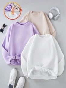 3 件套女孩休闲度假百搭简约圆领长袖羊毛运动衫套装