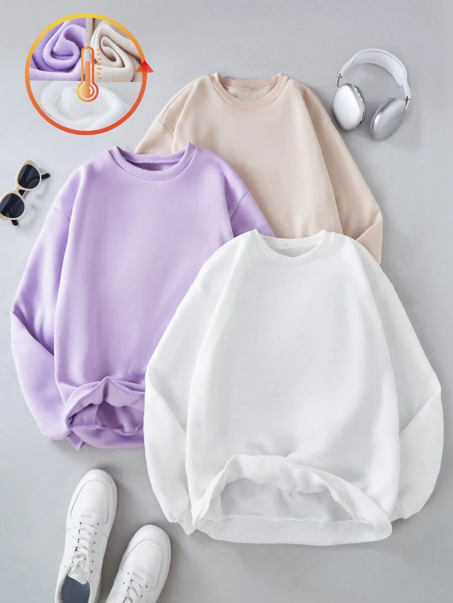 3 件套女孩休闲度假百搭简约圆领长袖羊毛运动衫套装