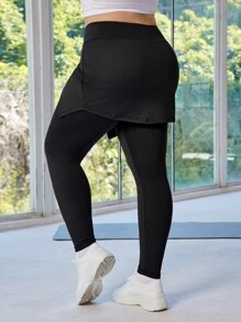 SHEIN Sport Studio Plus Size Women's Plain Minimalist Casual Sports Leggings & Pants, Daily Wear