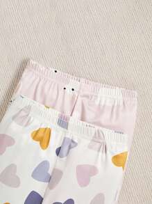 2pcs Girl Pajama Set - Long Sleeve Top And Pants With Flower, Heart, Rabbit Prints, Snug Fit - Multicolor - View 5