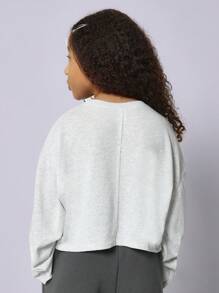 SUMWON Tween Girls Crop Long Sleeve Essential Tee With Seam - Light Grey - View 2