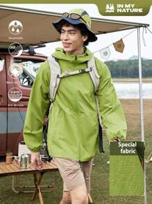 Gym Rark Men's Solid Color Drawstring Hooded Sun-Protective Jacket,Windbreaker - Green - View 1