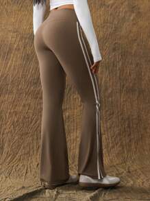 VARSIVA Quần thể thao nữ thời trang yoga sọc tương phản loe - Cà phê nâu - Xem 2