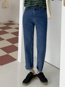 DAZY Women Solid Fitted Pocket Casual Classic Straight-Leg Jeans