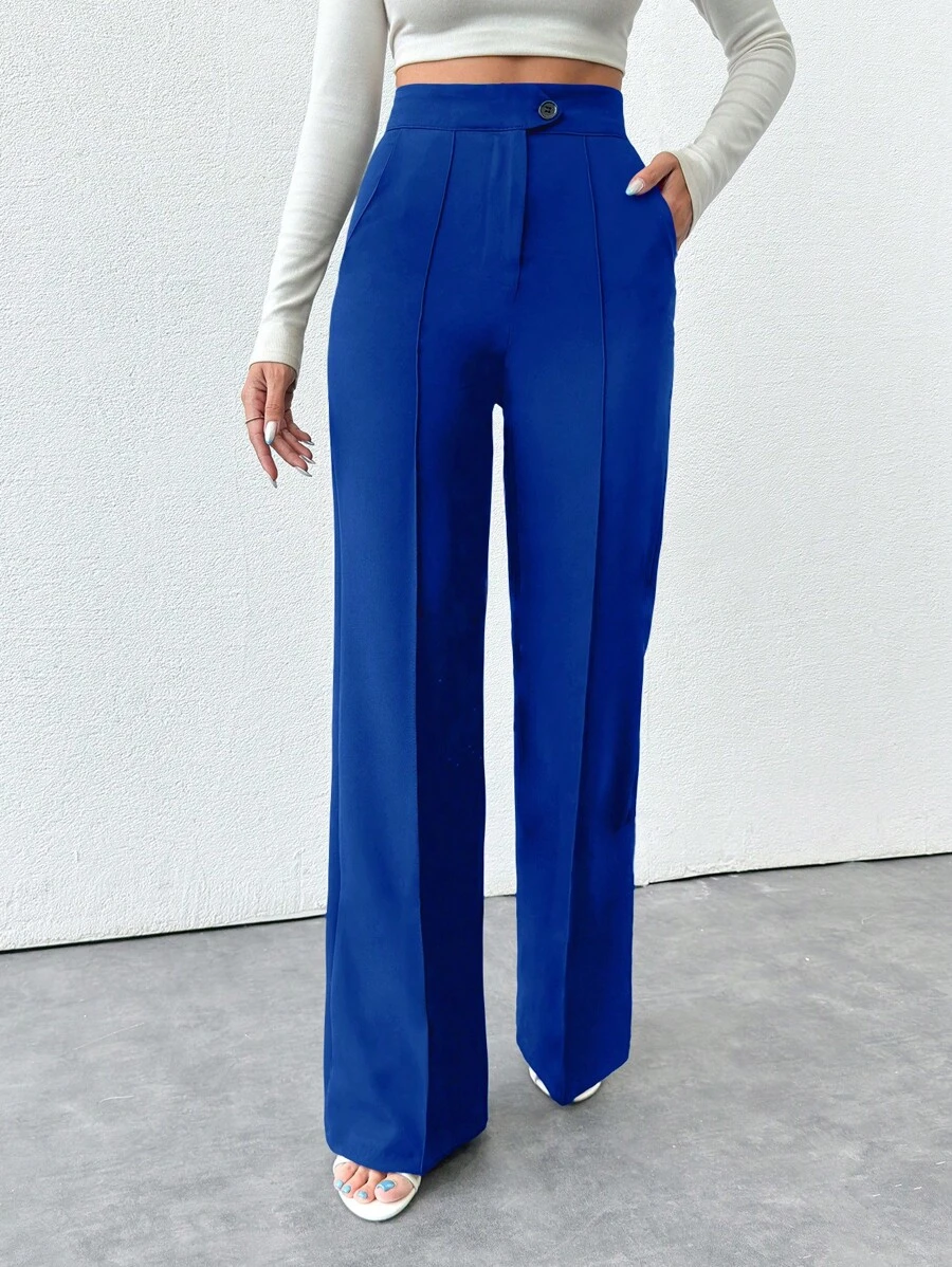 EURMUSE Petite Size Women's Pocket Pants, Business Suit Pants - Royal Blue - View 1