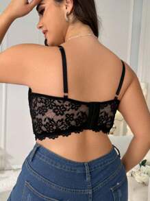 Plus Floral Lace Harness Underwire Bra Lingerie - Black - View 2