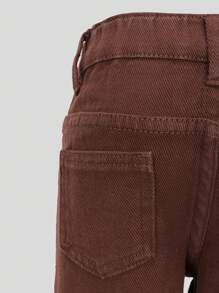 SHEIN Baby Girls Versatile Casual Coffee Solid Washed Wide Leg Denim Pants - Coffee Brown - View 6