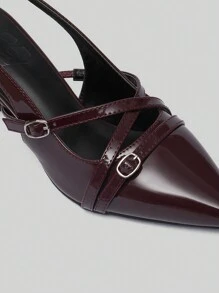 CUCCOO BIZCHIC Giày cao gót Mary Jane quai sau trang trí nơ dành cho nữ, màu đỏ rượu vang thanh lịch, phù hợp cho mùa xuân, lễ Phục sinh, Giáng sinh. - Gỗ đỏ - Xem 5