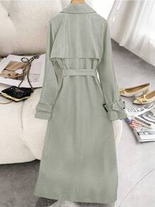 SHEIN Clasi Women Burgundy Trench Coats - Green - View 2