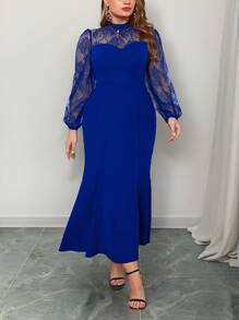 SHEIN Privé 優雅的蕾絲拼接大尺碼洋裝