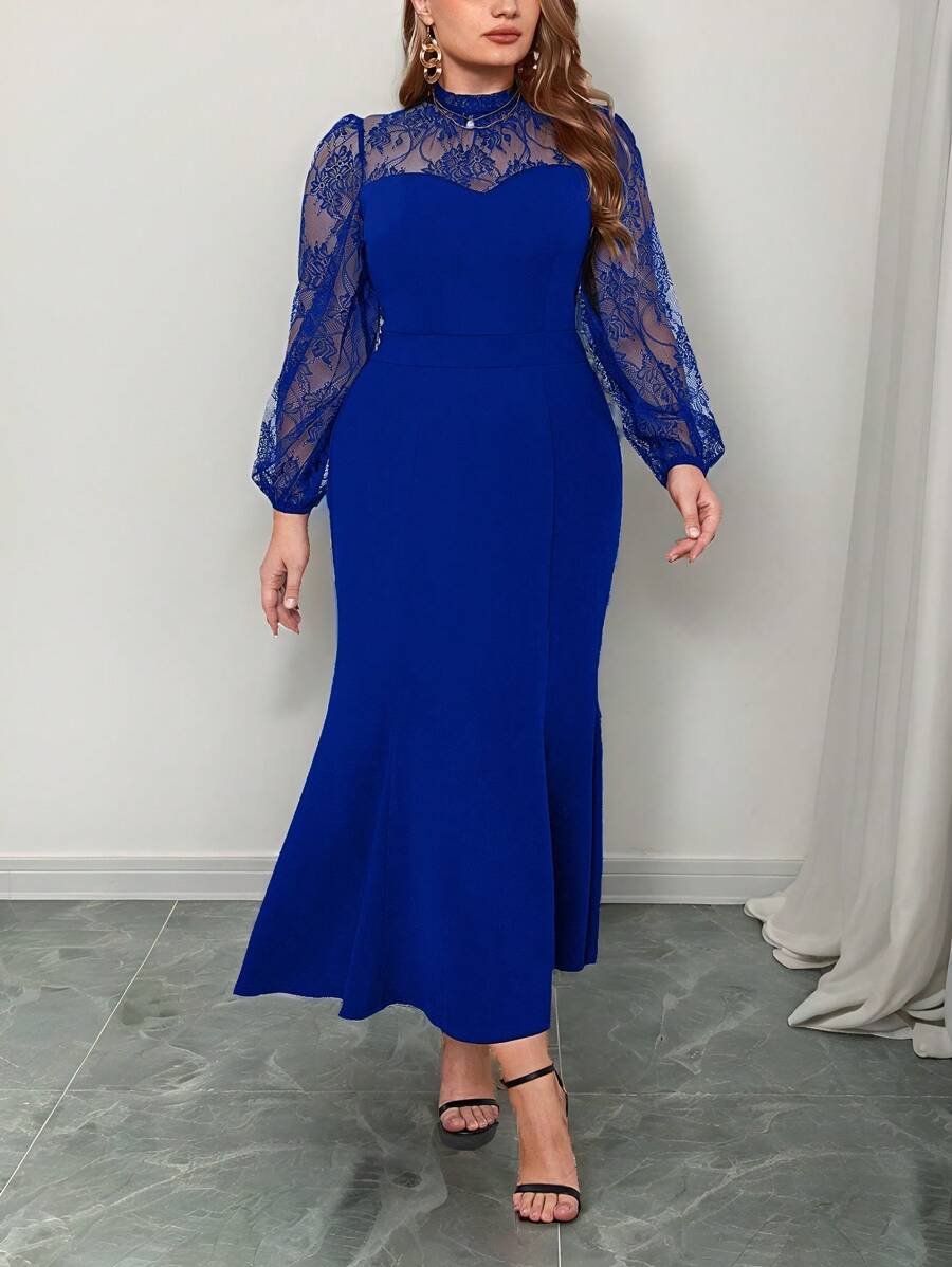 SHEIN Privé 優雅的蕾絲拼接大尺碼洋裝