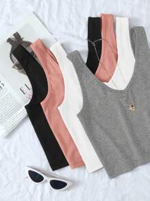 Breezaya 4 件套女士休闲纯色 V 领背心，夏季百搭