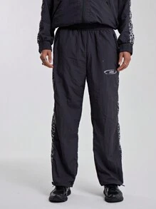 Musero Men M Contrast Leopard Print Zip Up Track Pants - Royal Blue - View 2