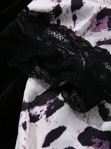 DAZY 2pcs Satin Leopard Print Pajama Set, Including Slip Nightgown And Robe - Black and White - View 9