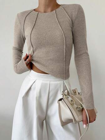 Aalyst Tricou cu mânecă lungă, cu gât rotund, cu mâneci lungi, toamnă