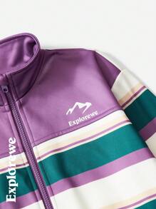 SHEIN Boys' Oversized Striped American Style Jacket, Suitable For Outdoor Hiking, Autumn/Winter