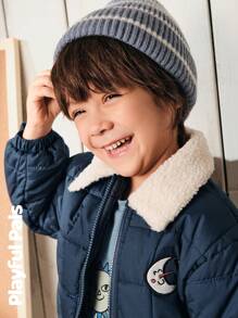 SHEIN 1件男童月亮刺绣外套，可爱/复古/休闲/居家/户外秋冬款 - 藍色 - 查看 3