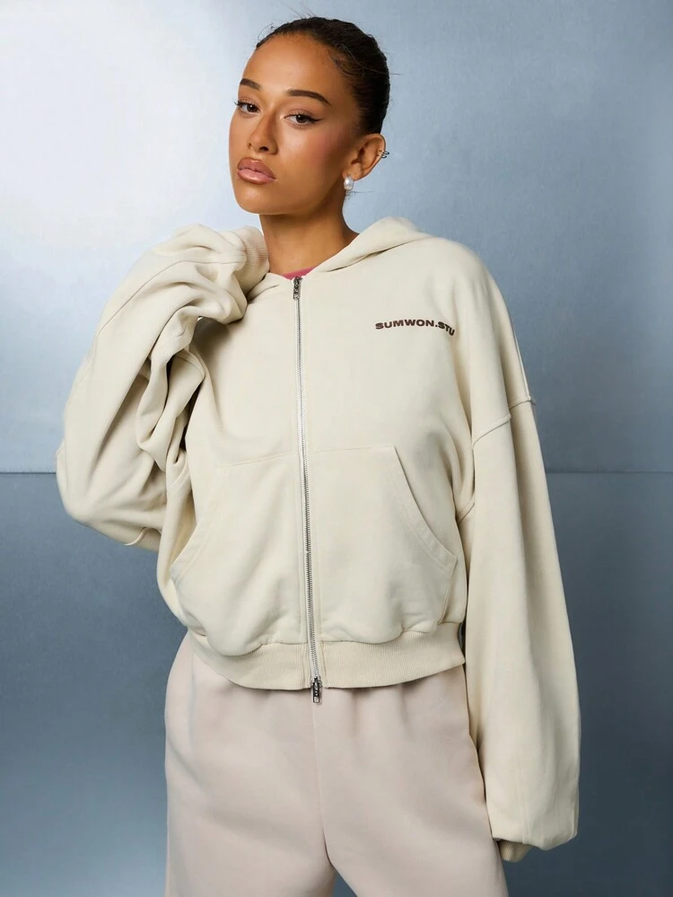 SUMWON WOMEN Oversized Zip Through Athleisure Cozy Sweatshirt Hoodie