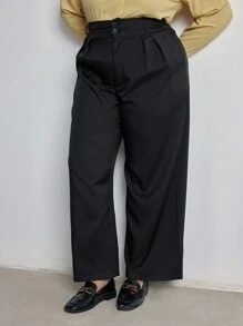 GENKIRA 大码休闲纯色简约长裤 - 黑色 - 查看 3