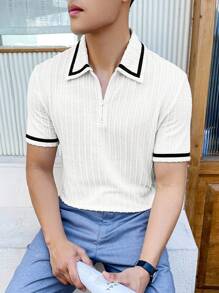 Manfinity Homme Men's Striped Short Sleeve Casual/Work Polo Shirt - White - View 6