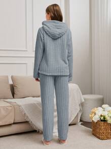 EURMUSE 2-teiliges Pyjama-Set aus Plüsch mit Panda-Stickerei-Detail - Graublau - Übersicht 2
